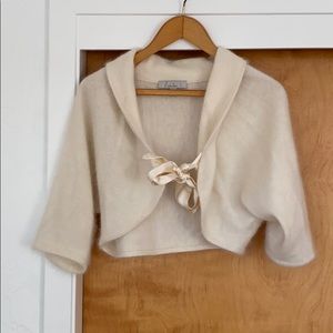 Elegant Boho Ivory Shrug with Satin Ribbon Tie